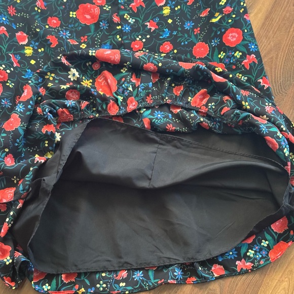 J Crew Shift Dress XS Flutter sleeve Midi Black Red Keyhole Floral NEW NWT - Picture 7 of 7